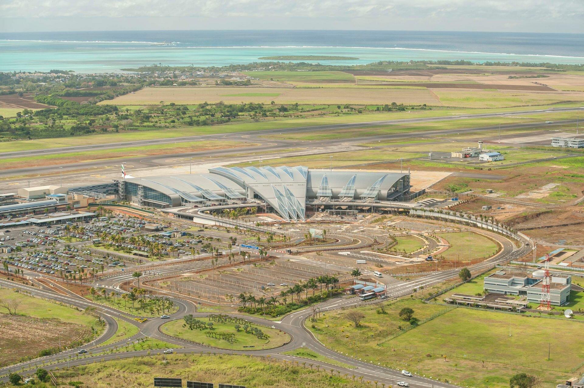 Aerial view of the airport in Mauritius