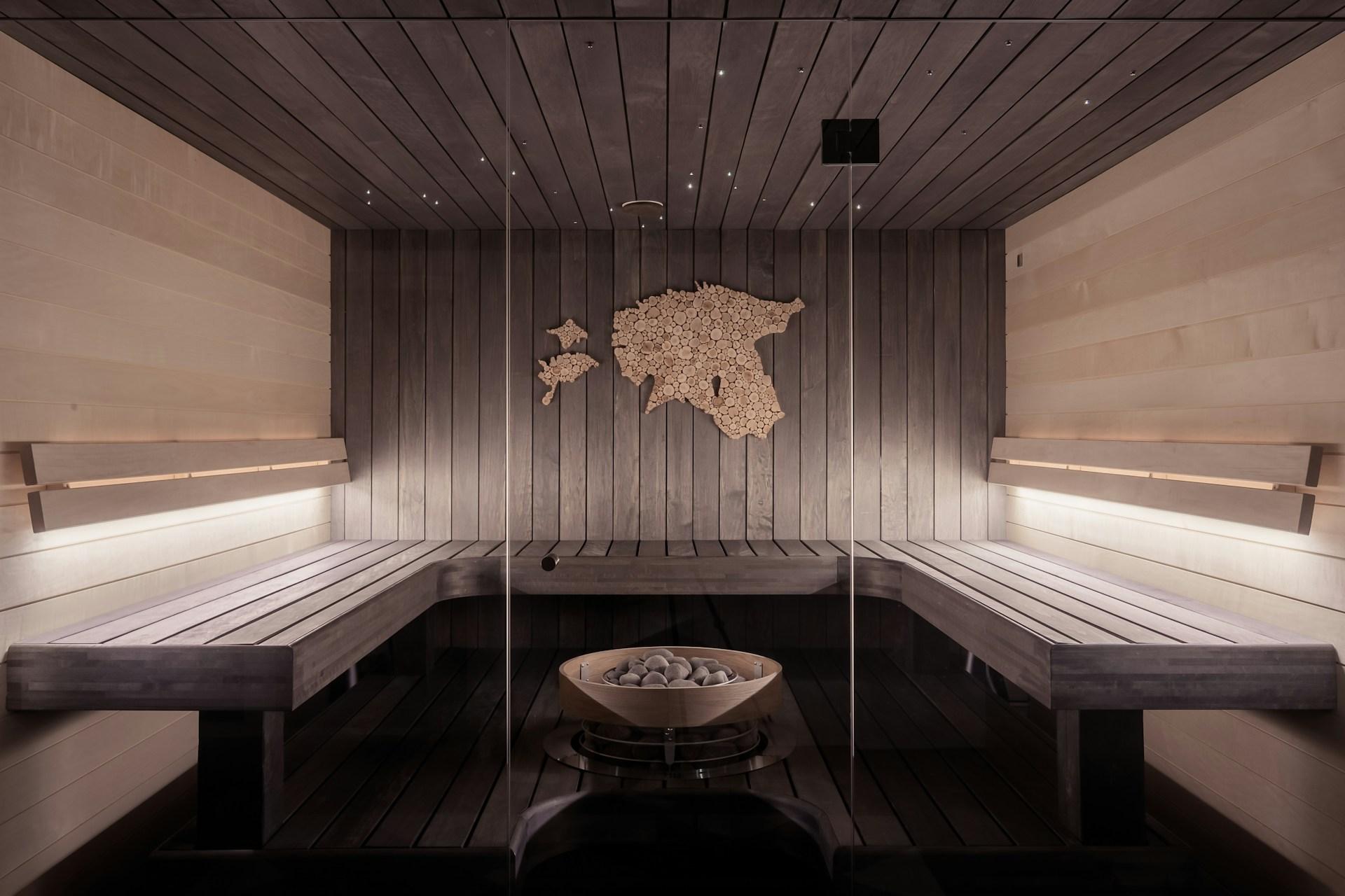 Sauna with a wall decor