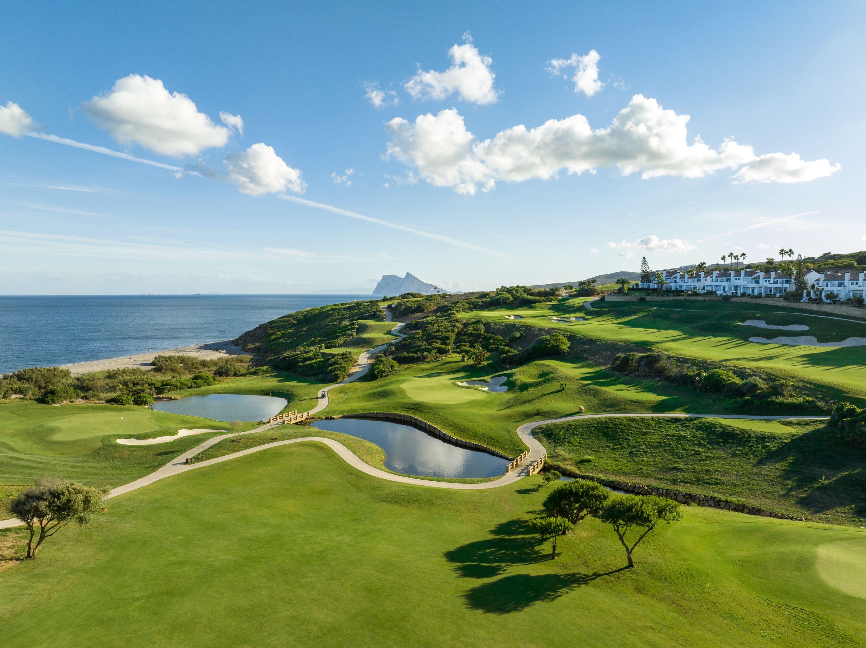Overhead view of a coastal golf course