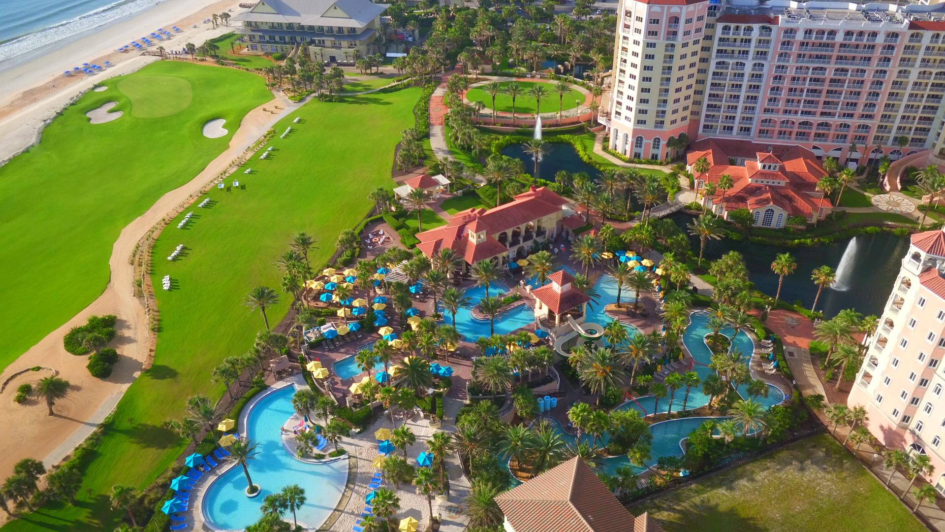 Overhead view of the outdoor swimming pool at hammock beach