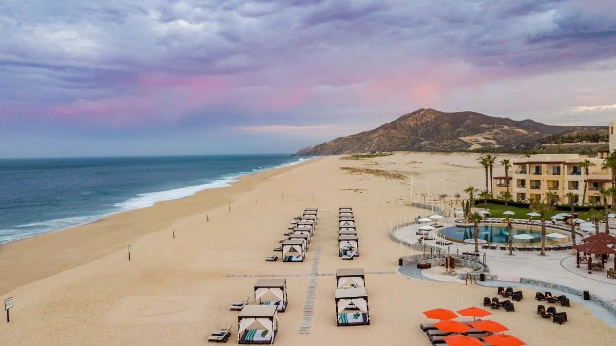 Overhead view of the beach at Pueblo Bonito Pacifica Resort