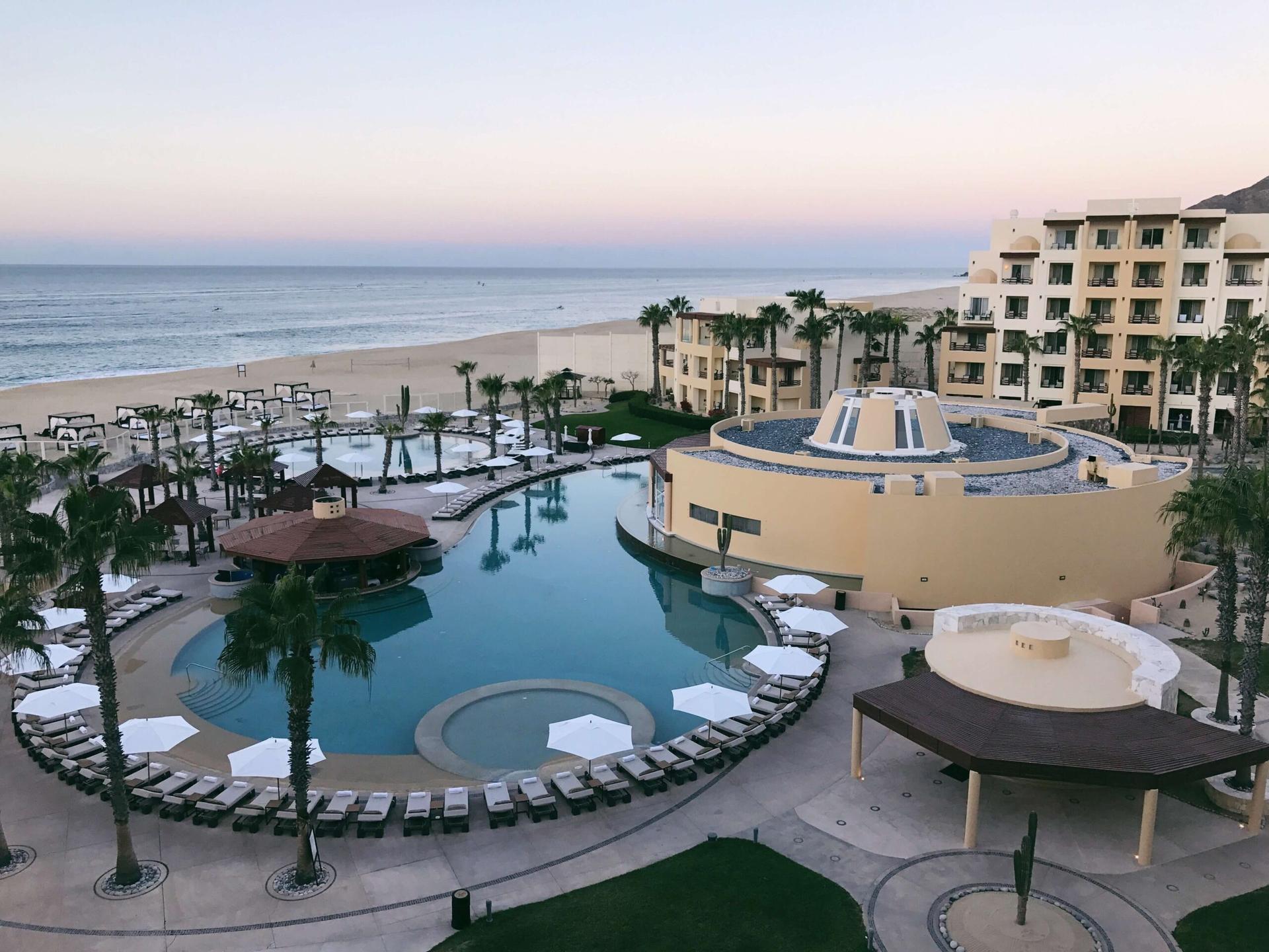 Overhead view of the outdoor swimming pool at Pueblo Bonito Pacifica Resort