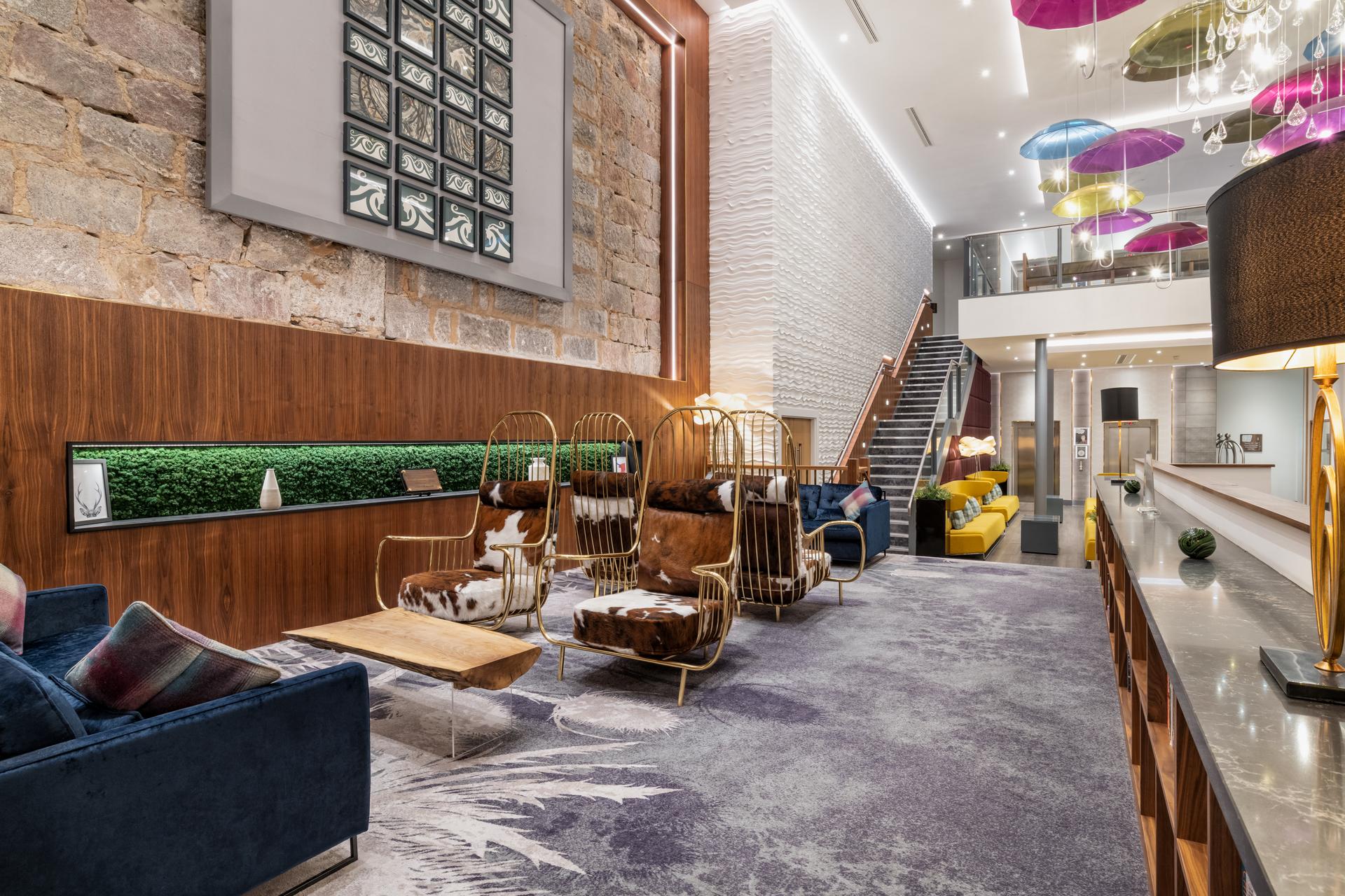 Reception and lounging area at Sandman Signature Aberdeen Hotel