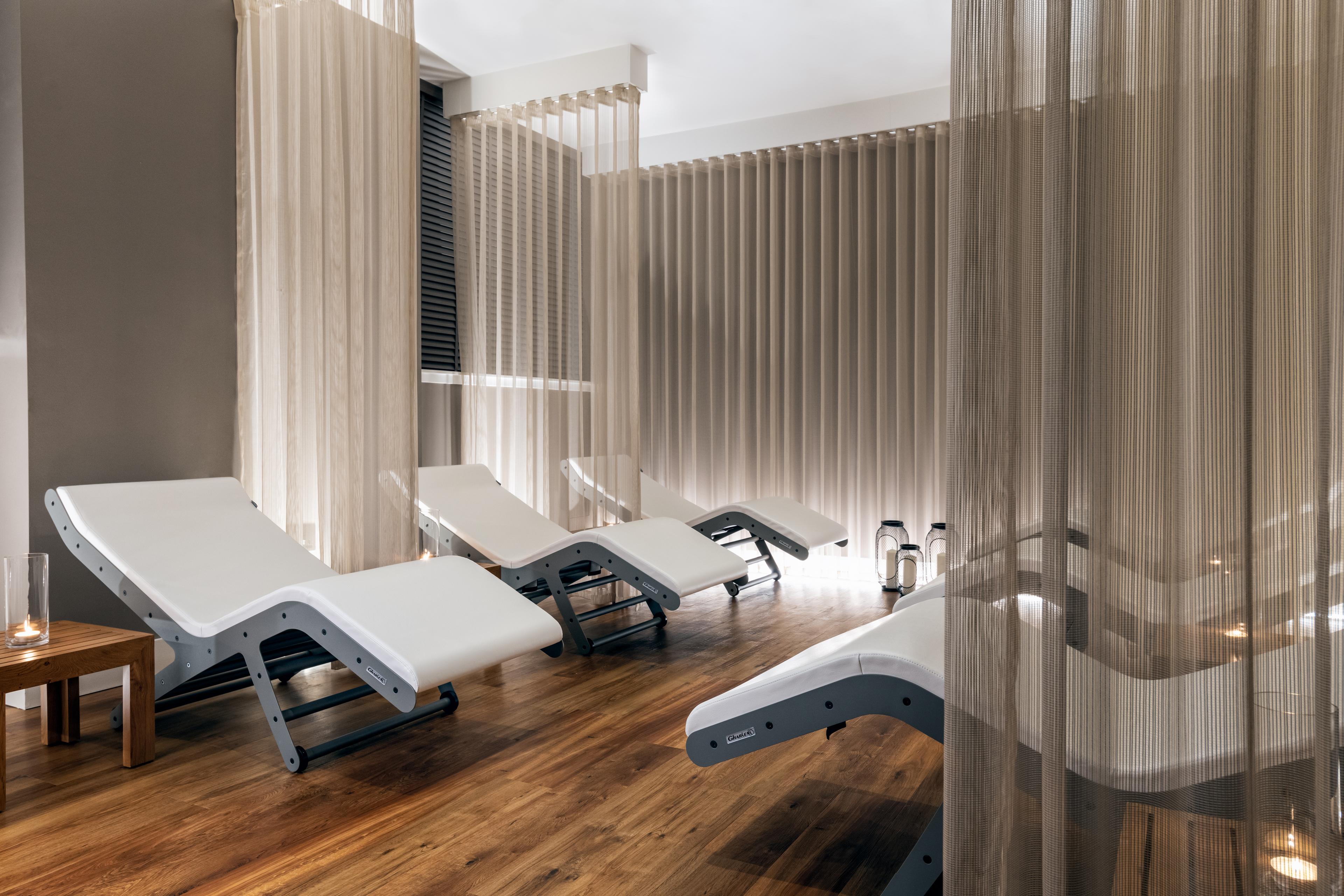 Indoor sunbeds as part of spa facilities at Sandman Signature Aberdeen Hotel
