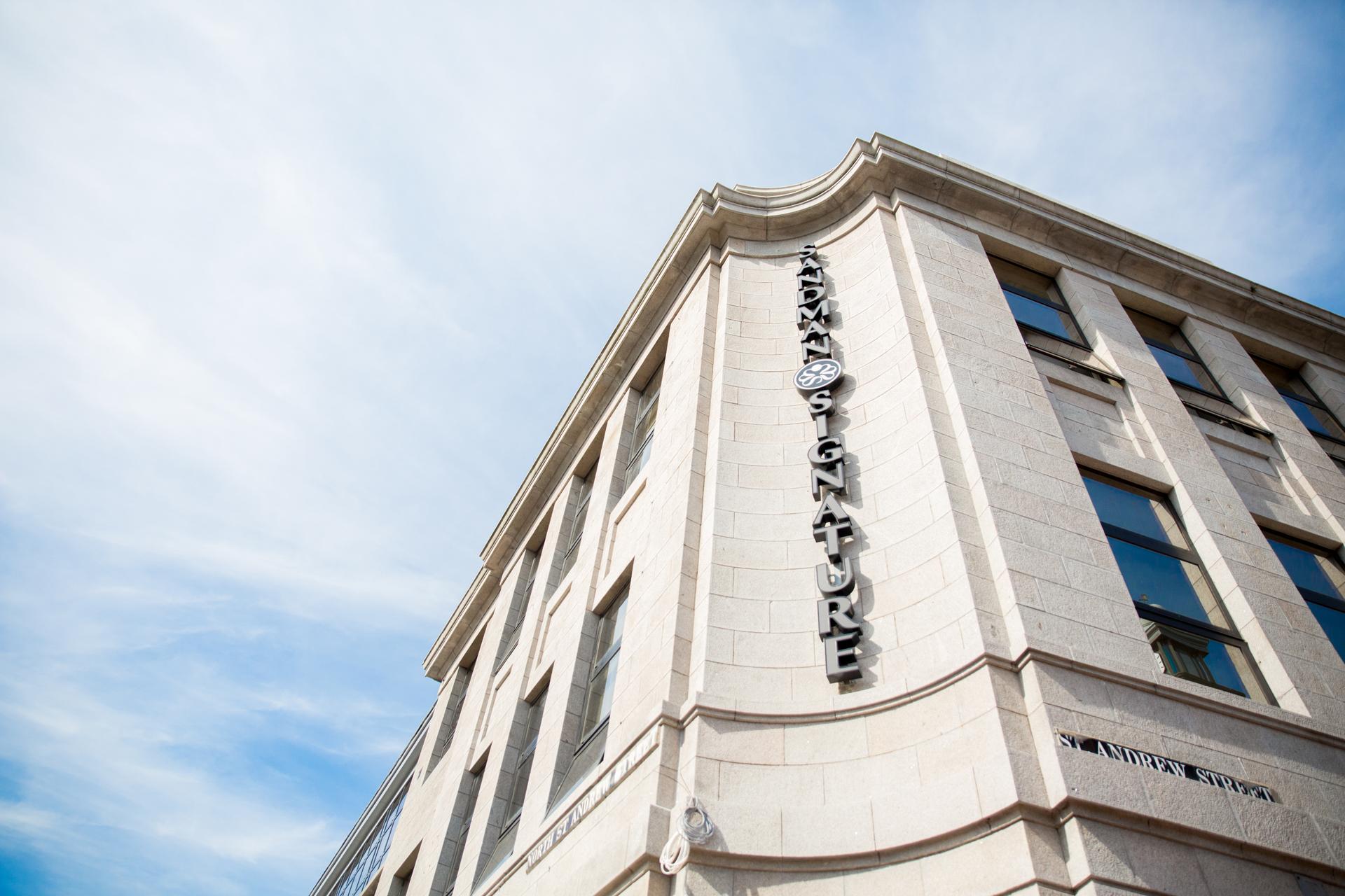 Panoramic view of the Sandman Signature Aberdeen Hotel building
