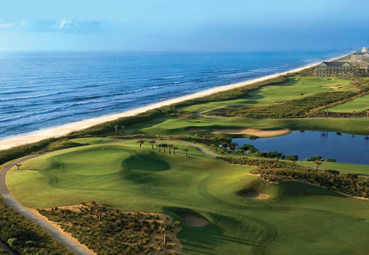 Overhead view of a coastal green at hammock beach