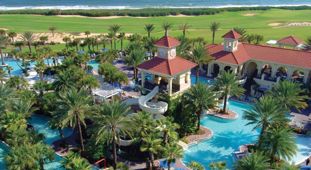Overhead view of the outdoor swimming pool at hammock beach