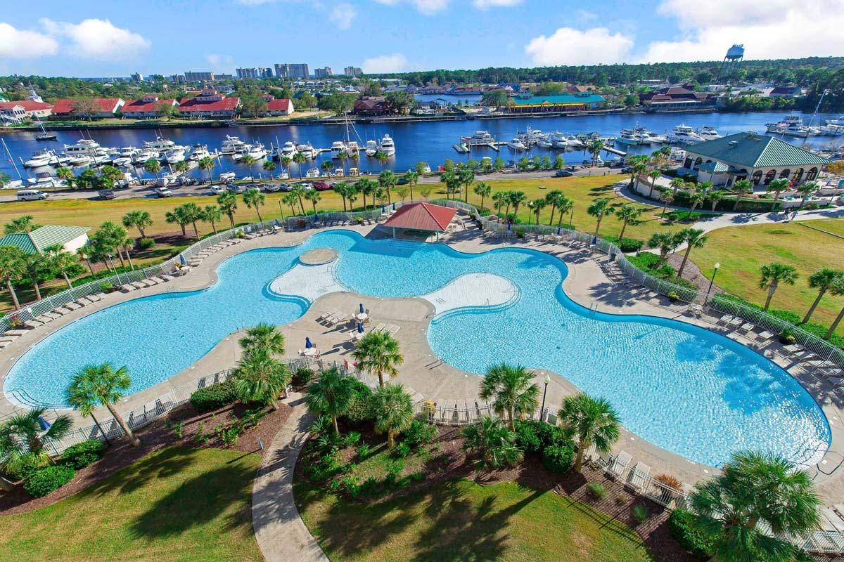 Overhead view of the outdoor swimming pool