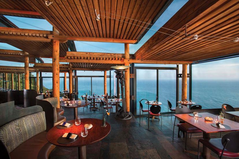 Dining area with lovely panoramic window views of the ocean