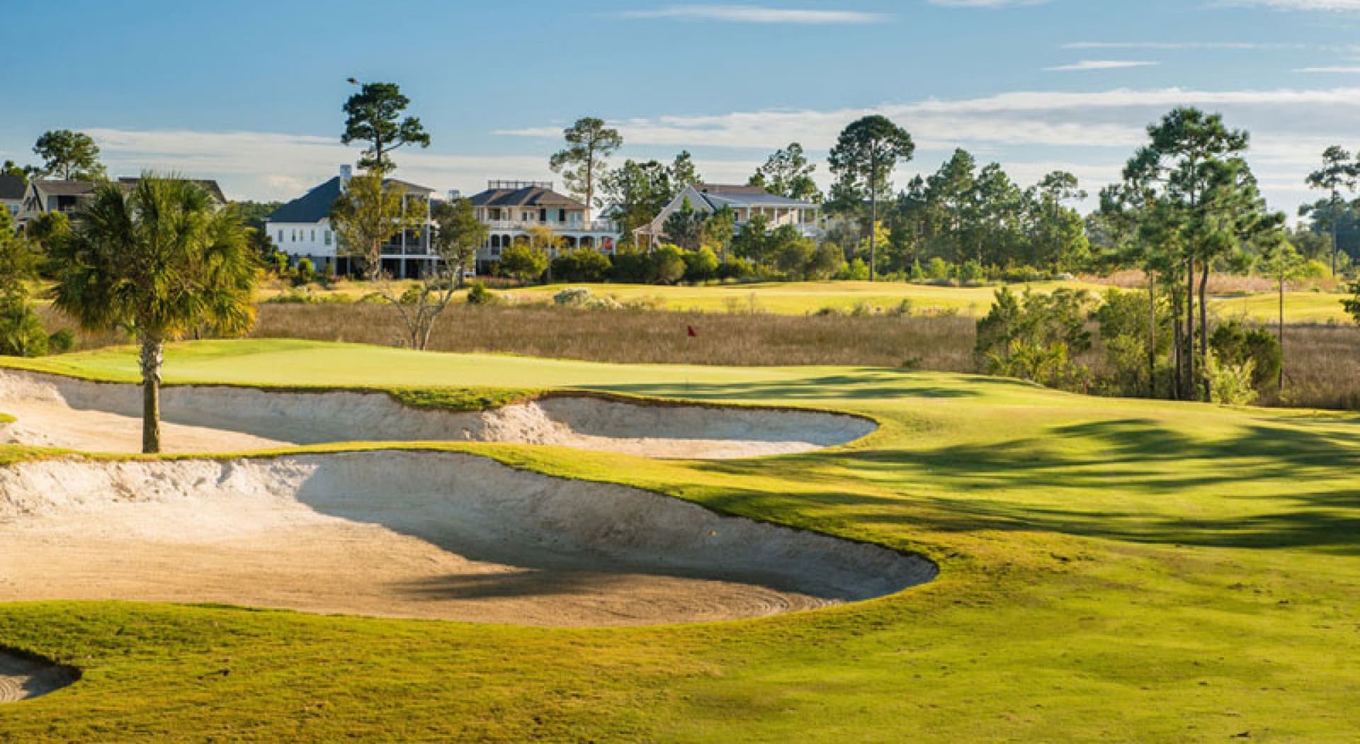 Deep sand bunkers and smooth greens at the RiverTowne course