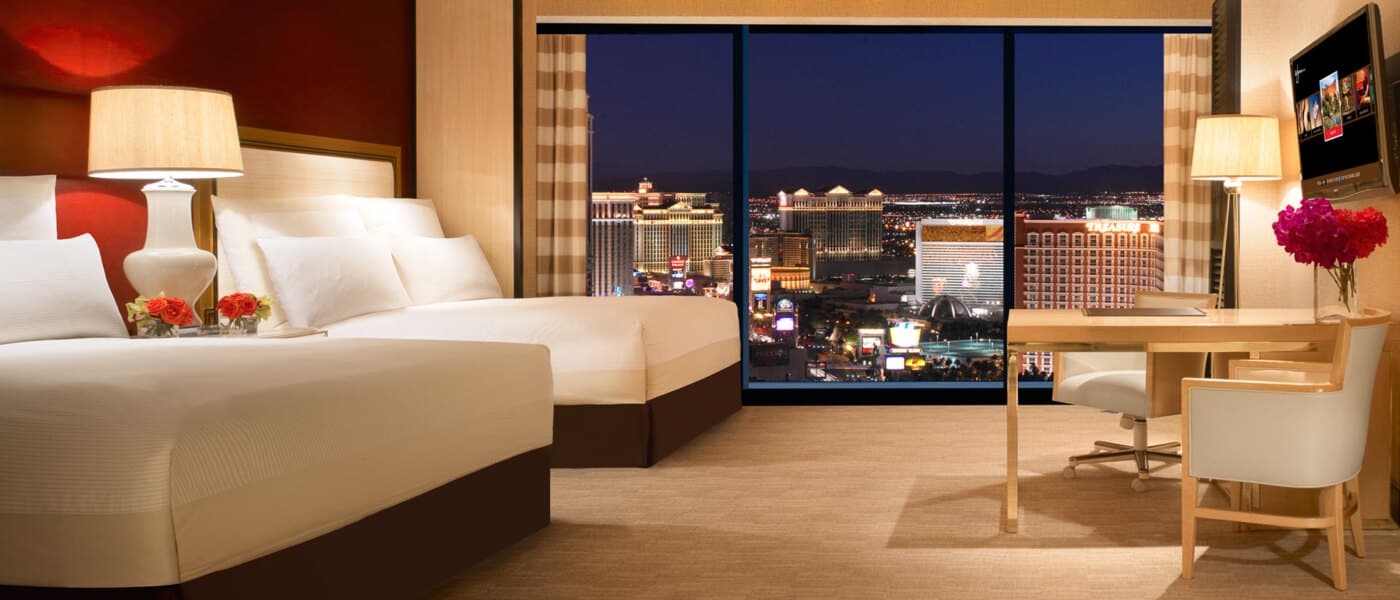 Twin double bed room at the resort with a panoramic view window