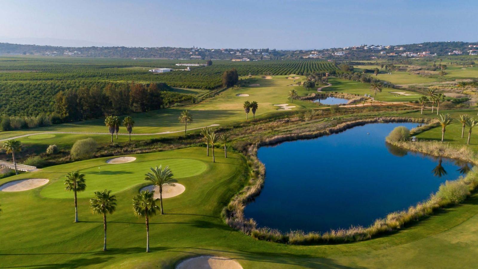 Green with water hazard in front