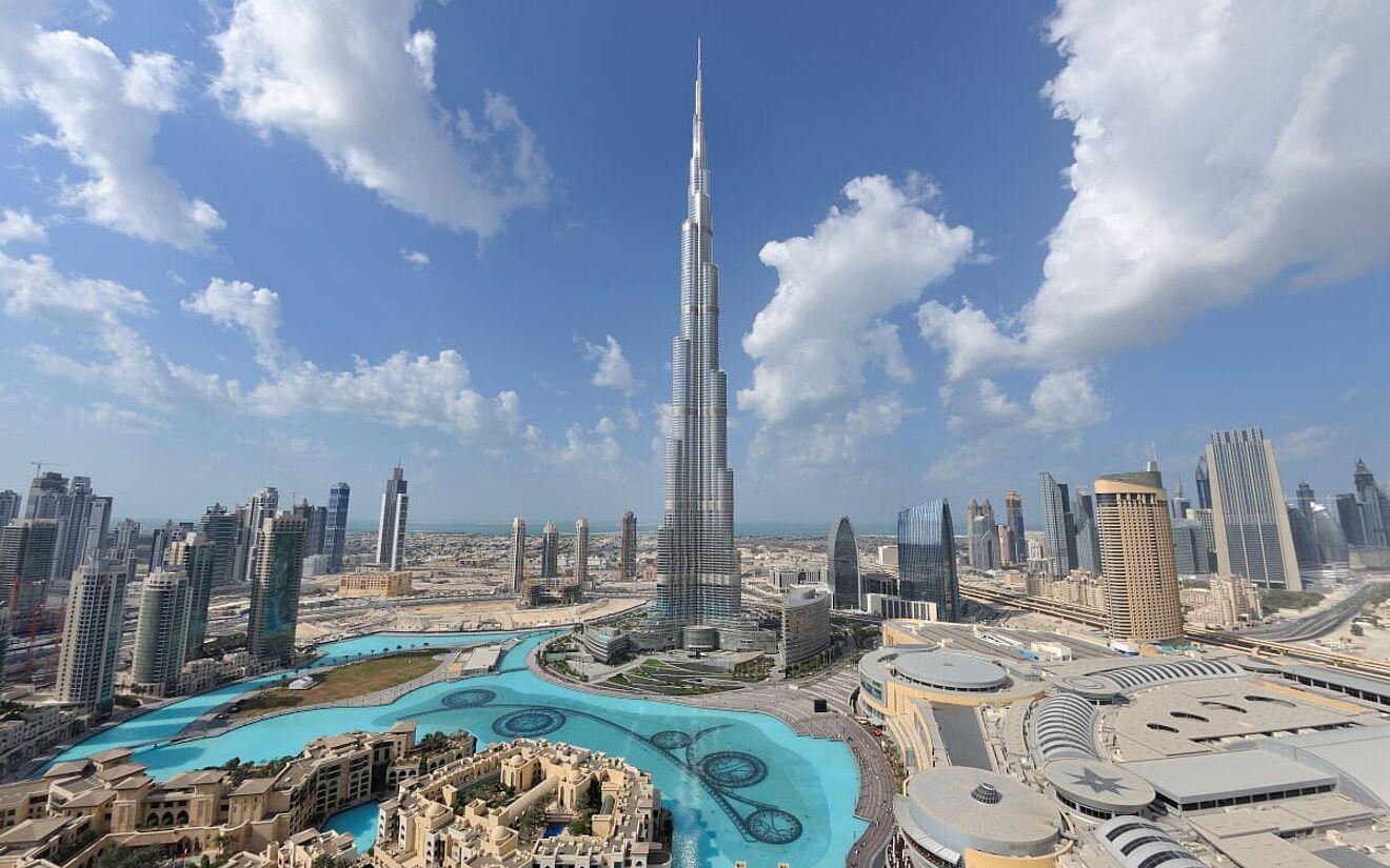 Aerial view of Burj Khalifa and downtown Dubai