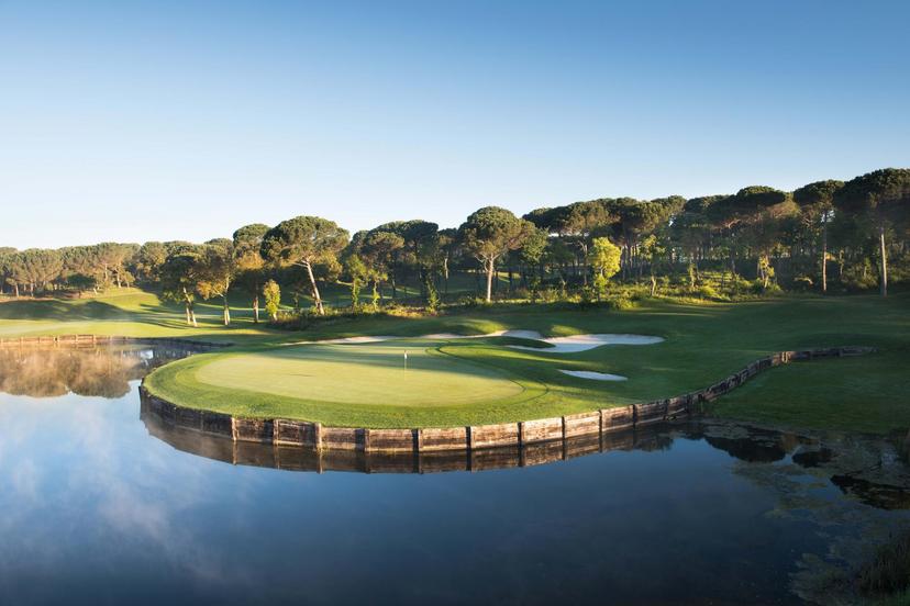 Green surrounded by water on the Stadium Course