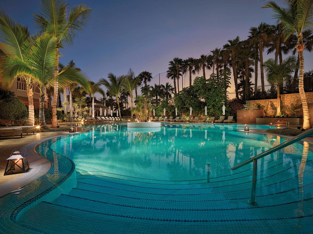 Outdoor swimming area at night