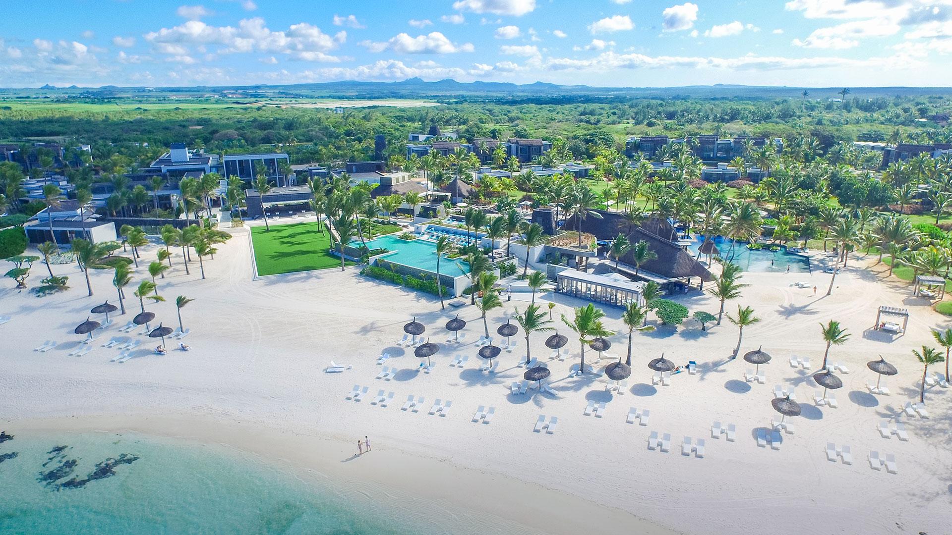 Birdseye view of the Long Beach Golf & Spa Resort and their private beach