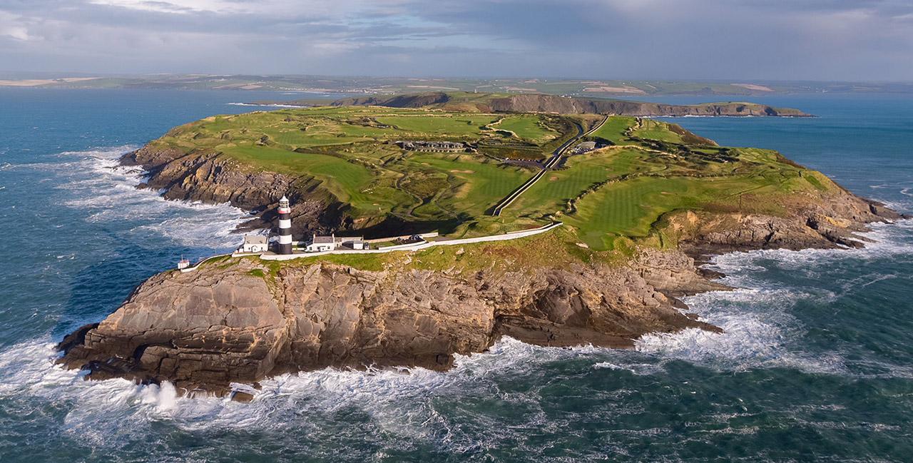 Lighthouse guarding the entrance to the dramatic course.