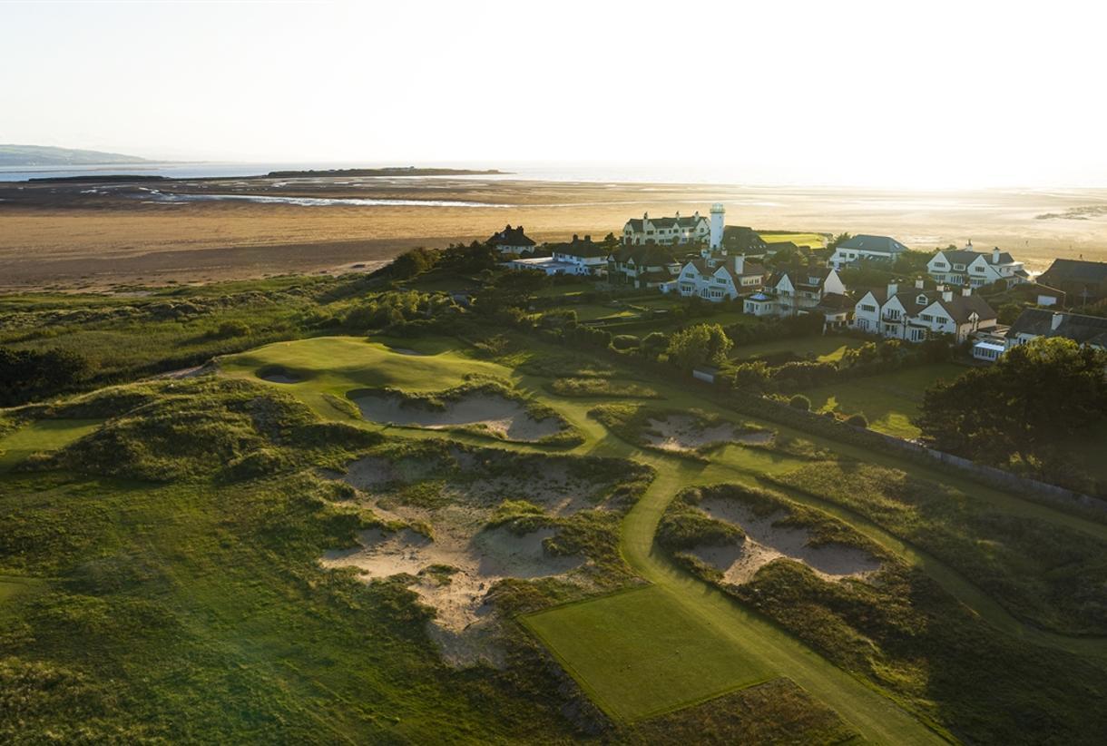 Birds eye view of the local town facing the golf course with its rugged landscape yet manicured greens