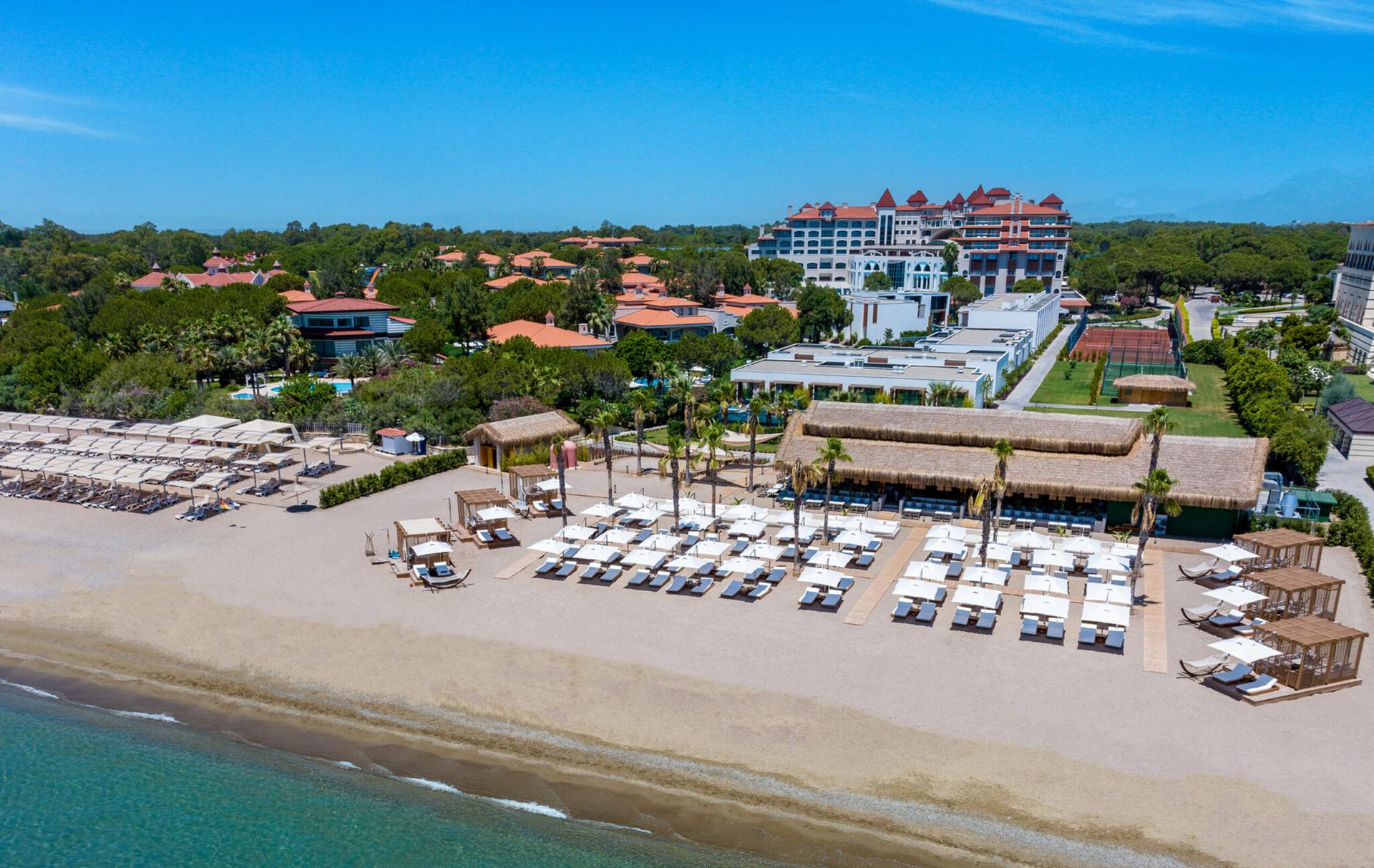 Aerial view of the resort and beach area