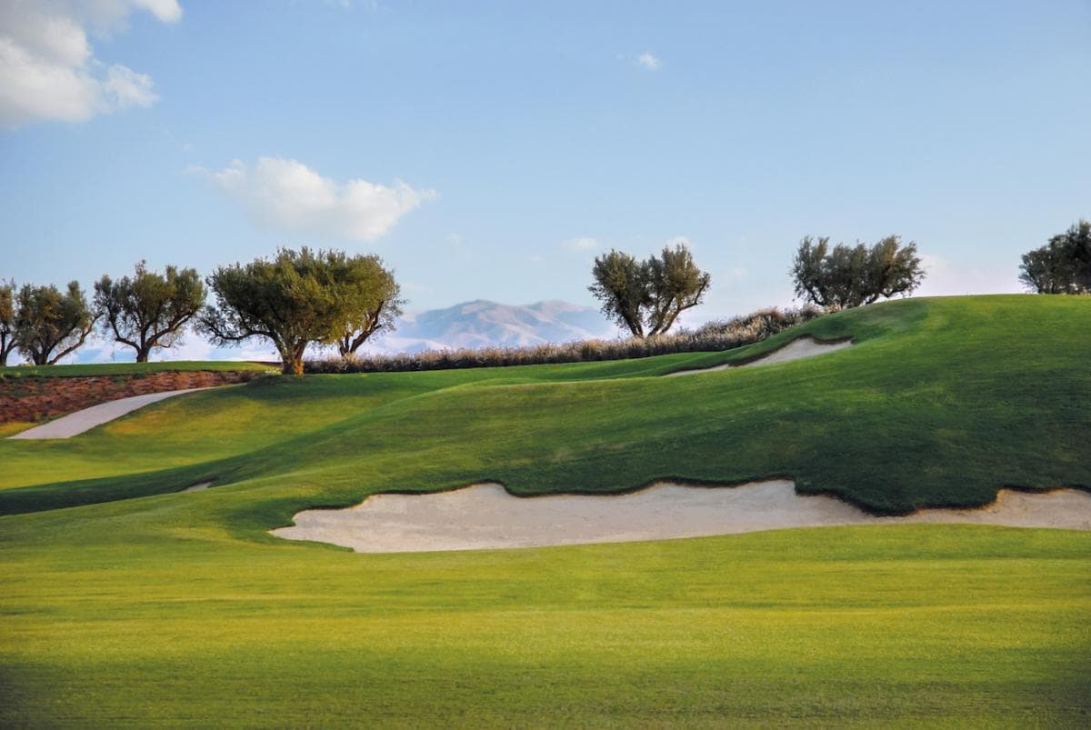 Uniquely shaped sand bunkers placed on rolling dunes