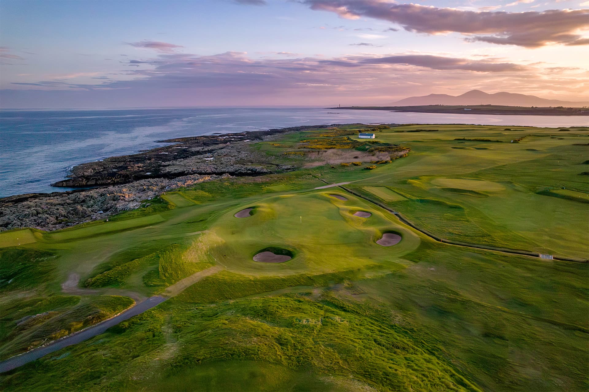 Aerial shot of Ardglass course at sunset