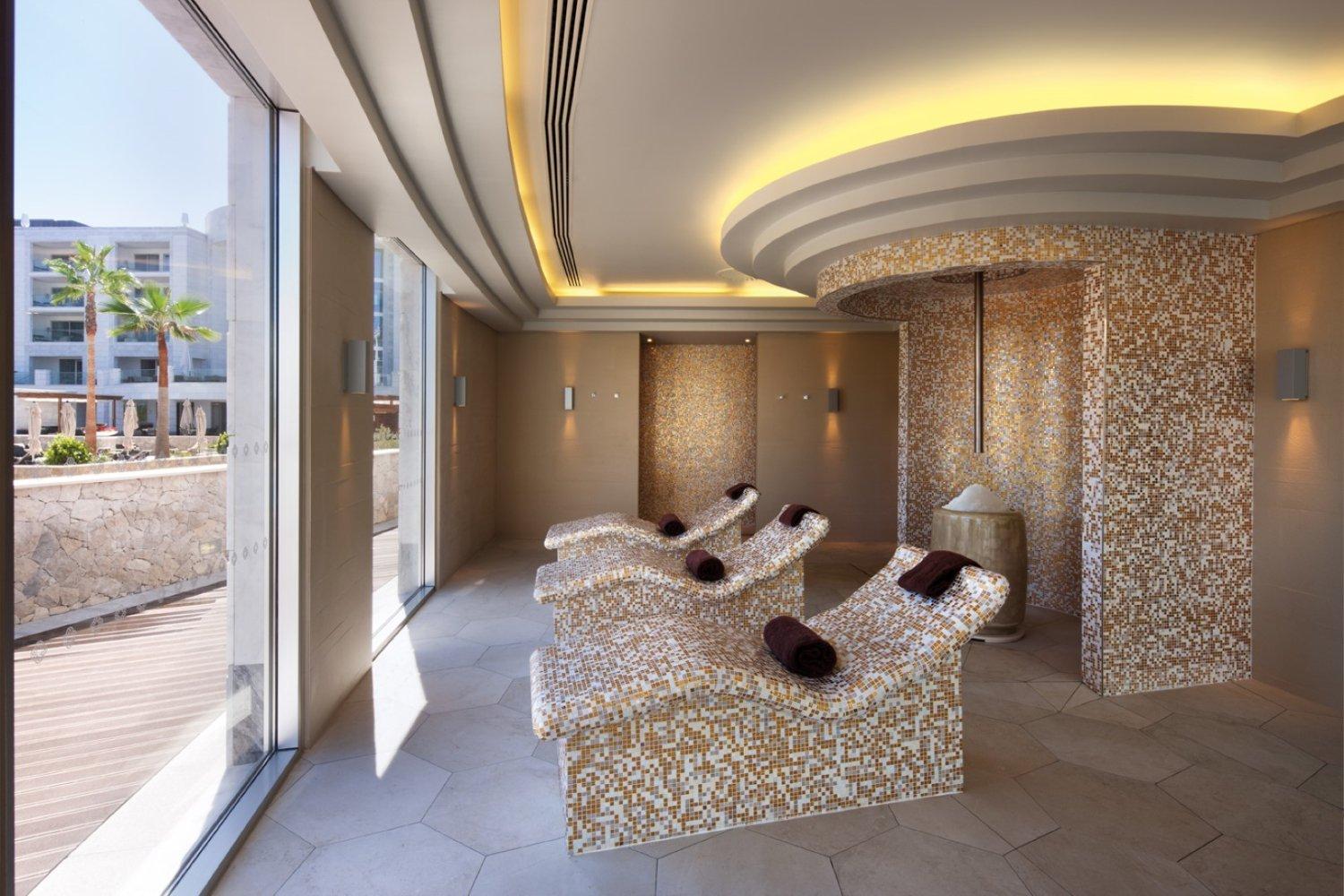 Lounging beds as part of the spa facilities at the resort