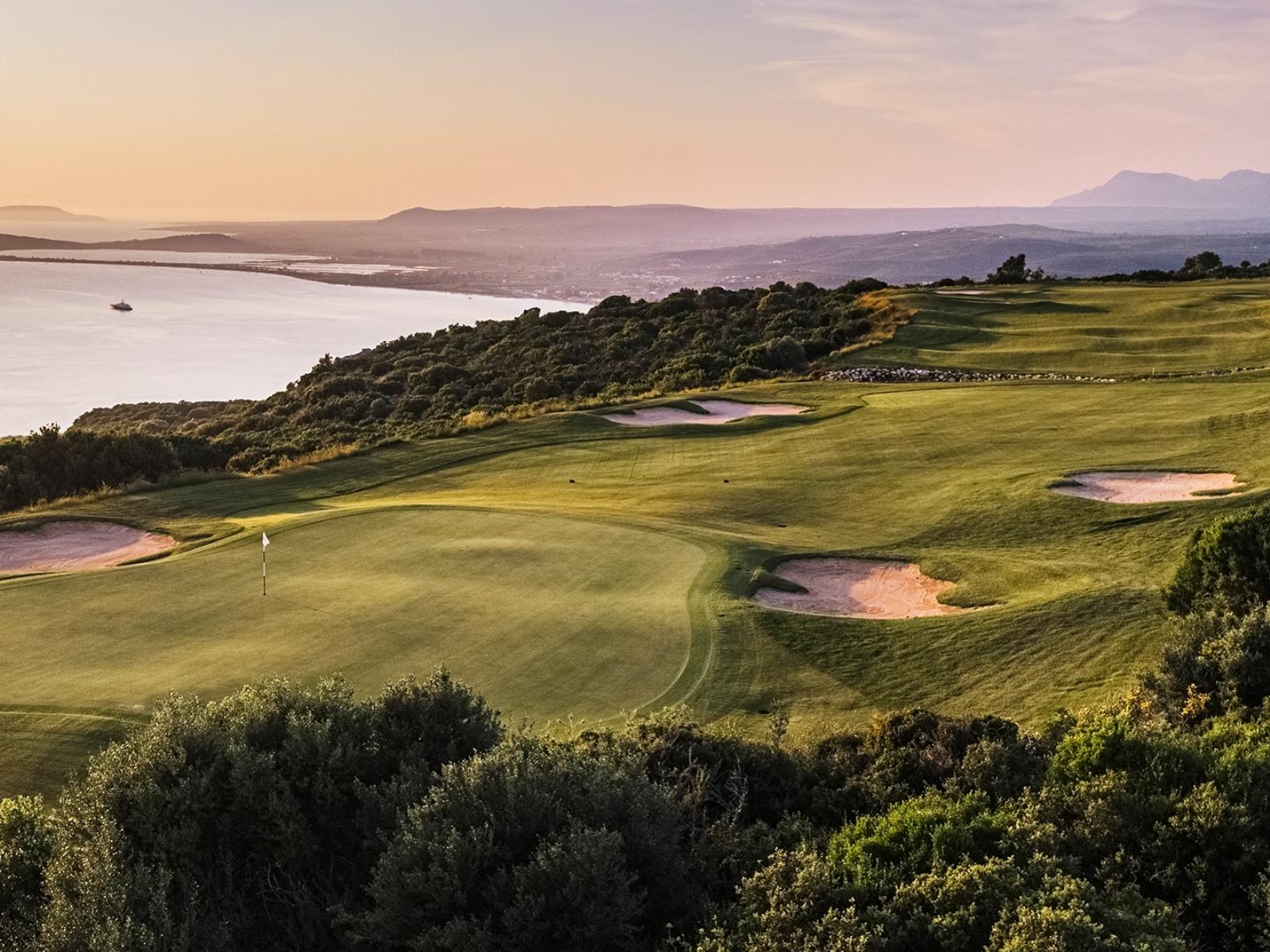 Seaside hole at Olympic Course at Costa Navarino wi