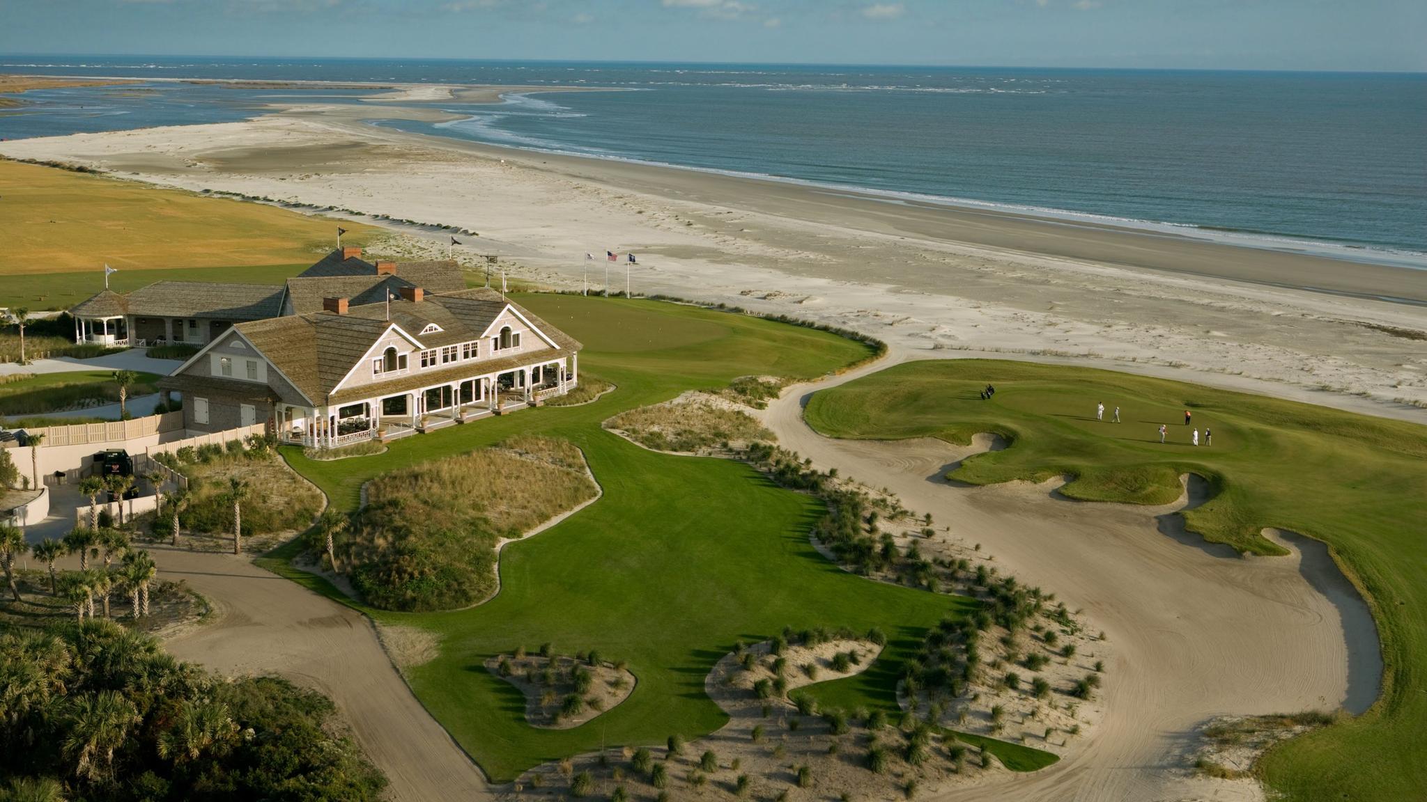 The Ocean Course clubhouse with the Atlantic Ocean in the background