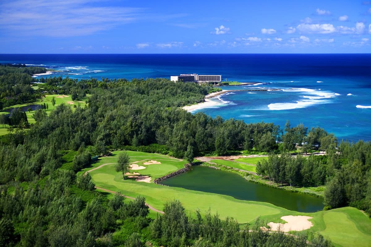 Aerial view of the course at Turtle Bay Resort