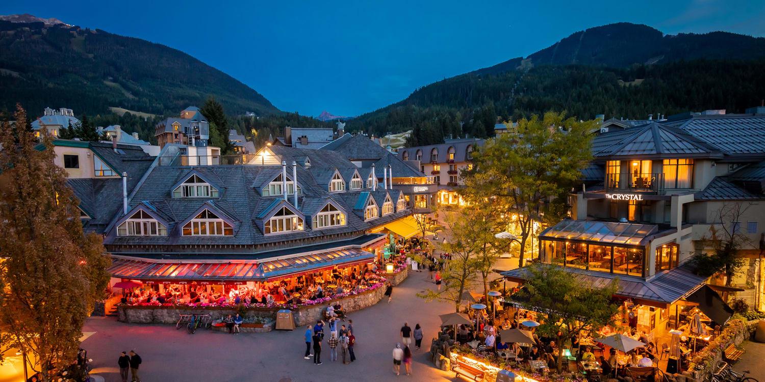 Overhead view of the busy streets at whistler