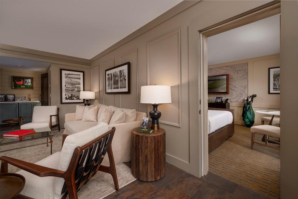 Lounge are and bedroom of a suite