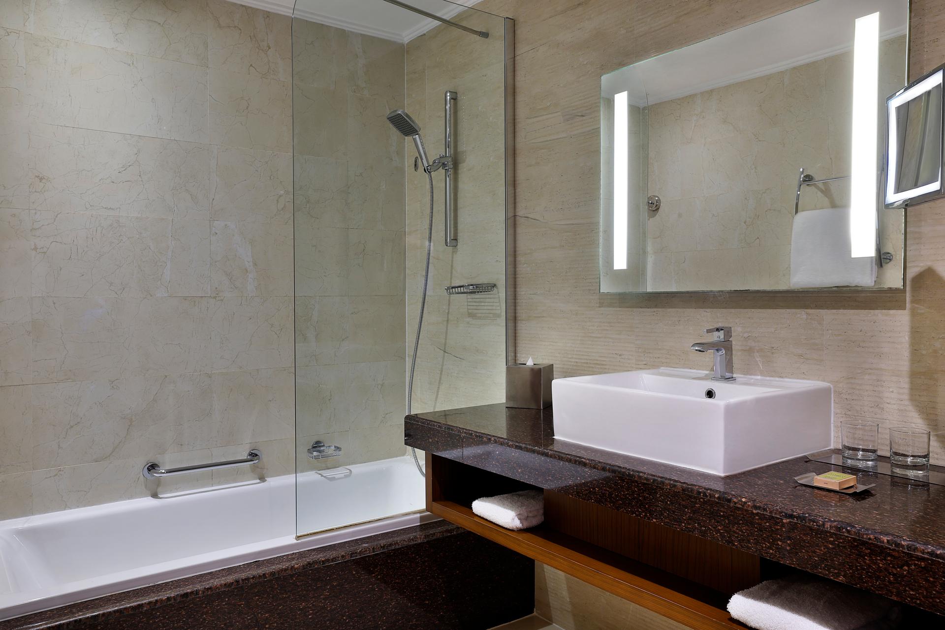 Bathroom in the hotel with shower