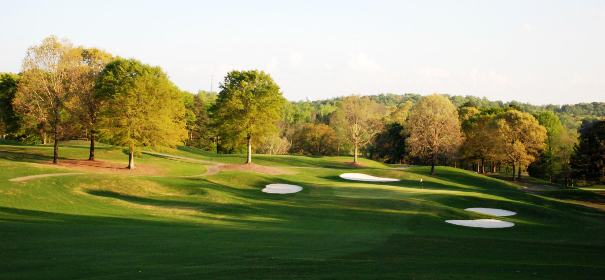 A fairway nestled with sand bunkers
