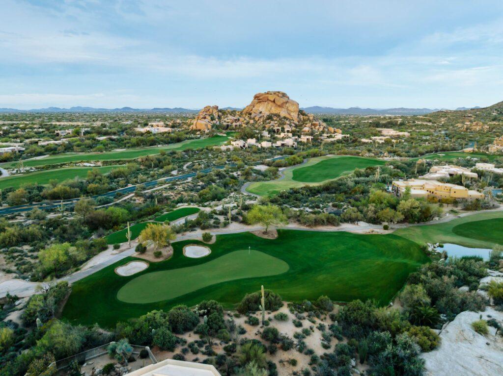 Aerial view of the North Course at Boulders Resort & Spa with its smooth greens and thick rough