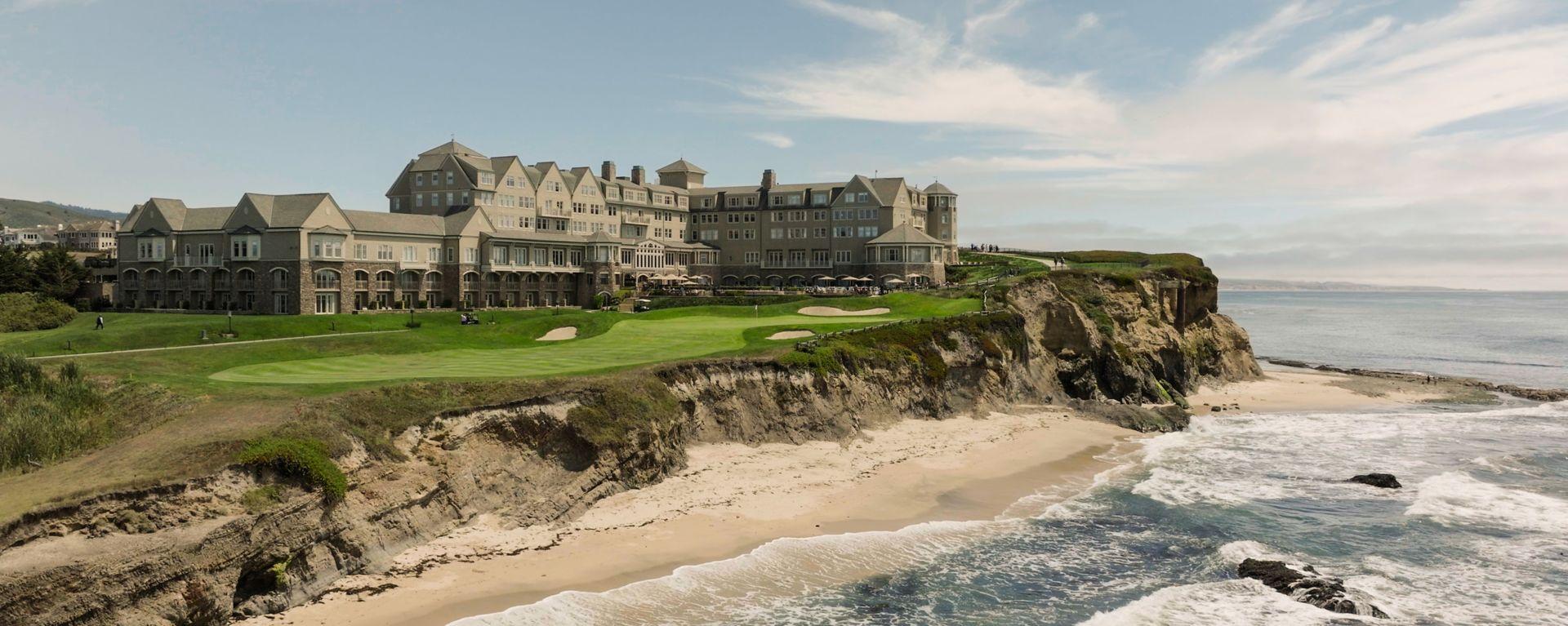 The Ritz Carlton, Half Moon Bay resort overlooking the beach from the hilltop