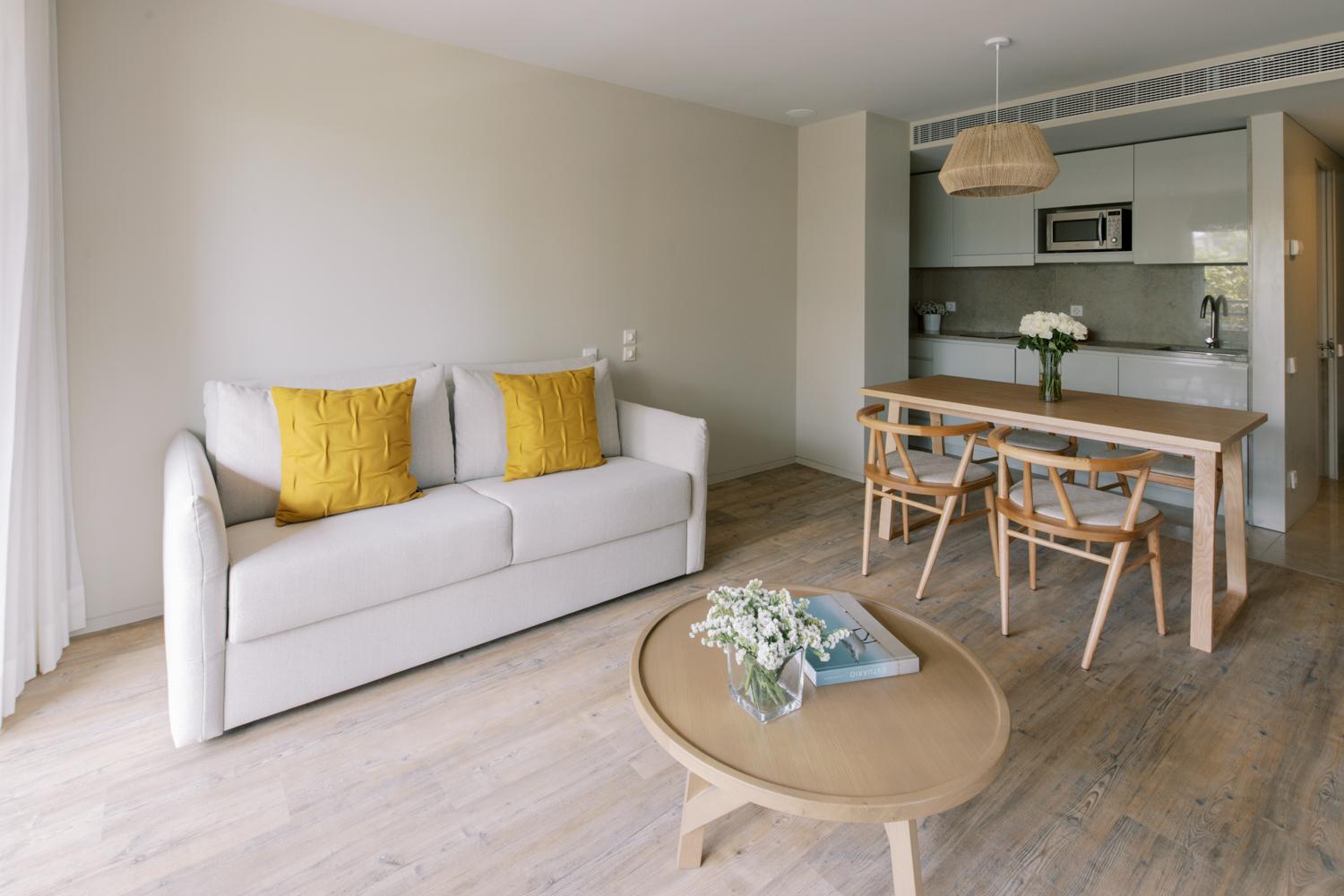 Living room and kitchen area