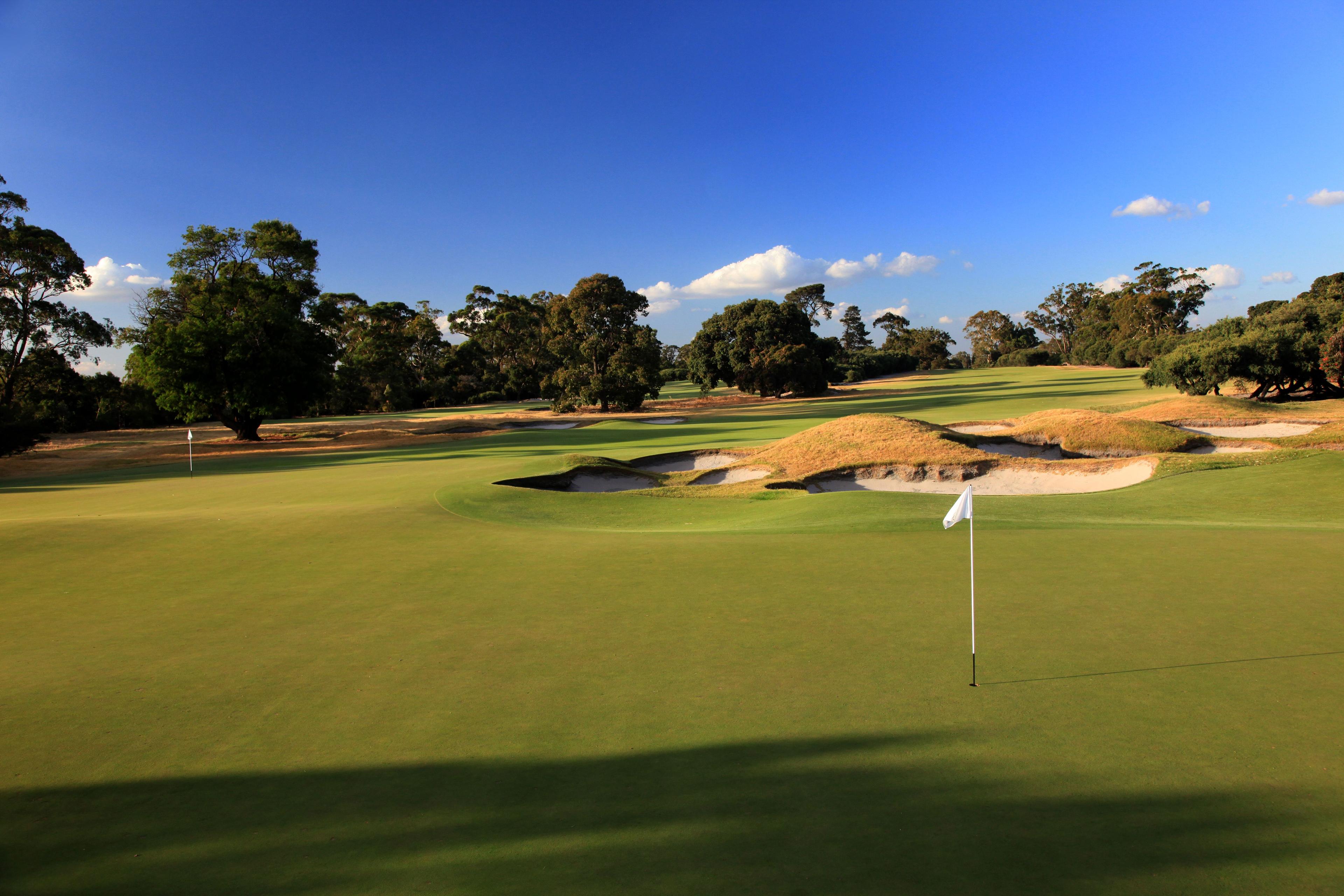 Well maintained fairway leading to smooth greens surrounded by sand bunkers