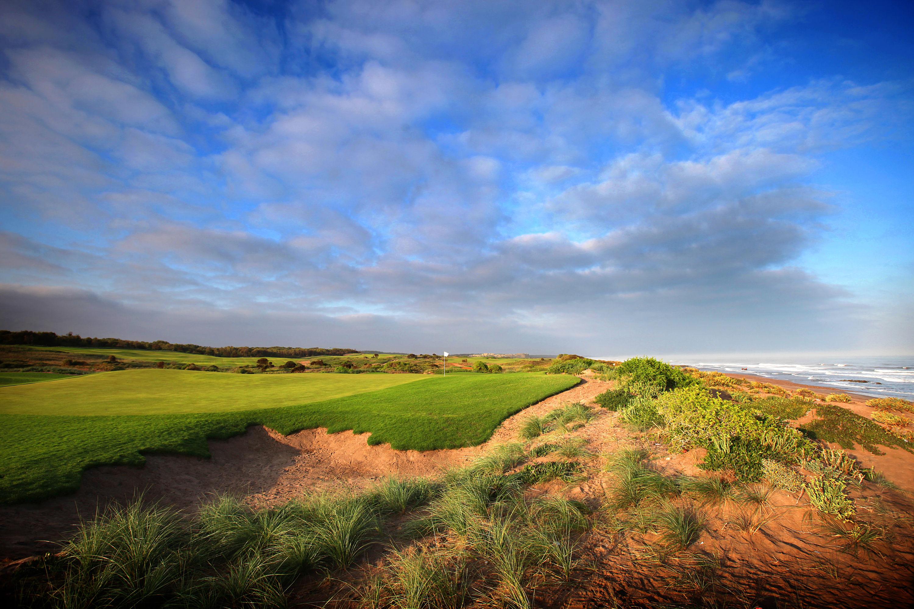 A manicured green on he Mazagan Beach & Golf Resort's golf course