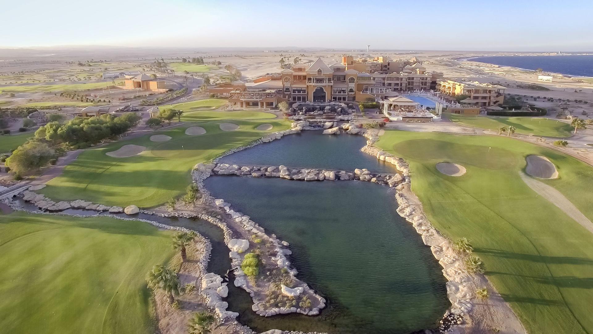 Overhead view of The Cascades Golf Resort, Spa & Thalasso and golf course