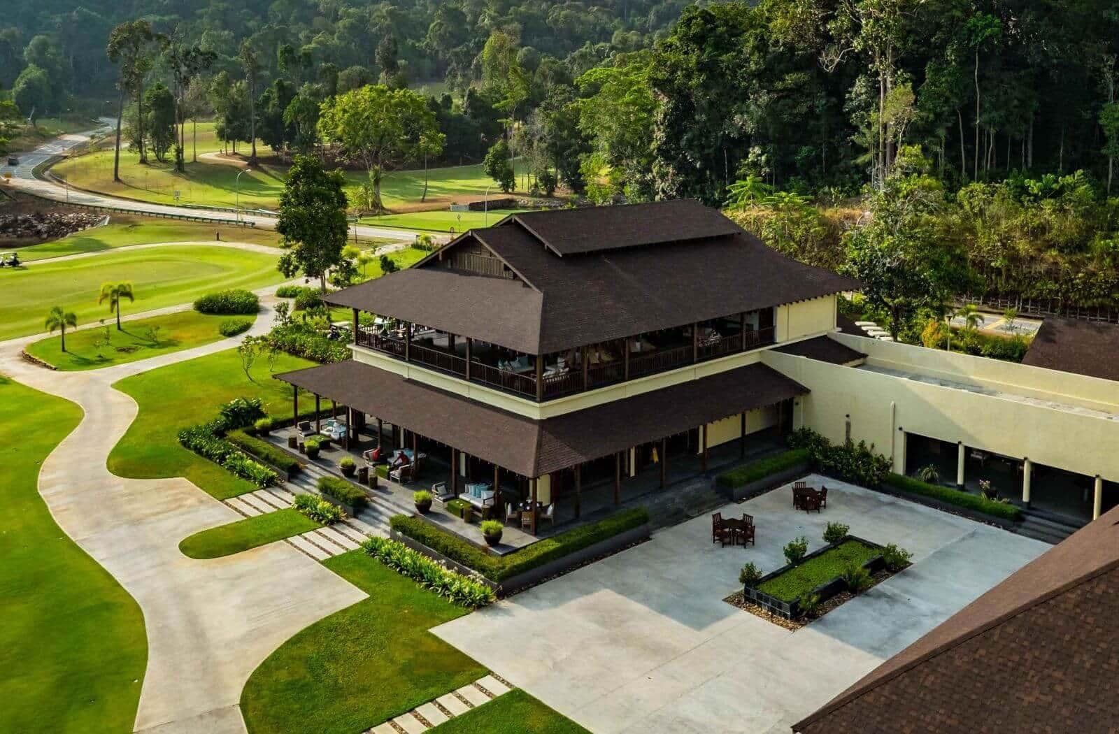 The Modern Els Club Teluk Datai clubhouse overlooking the course