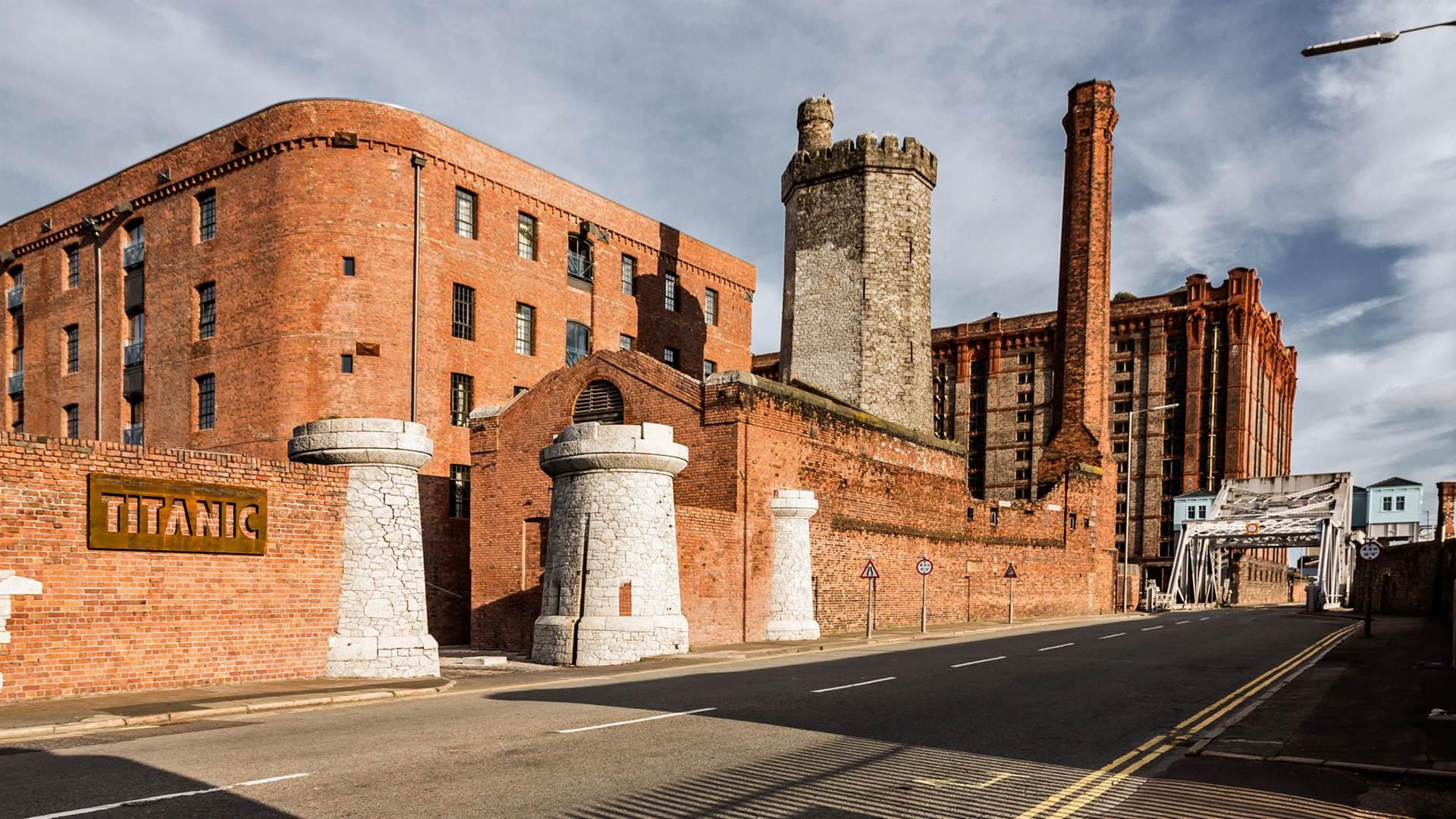 Exterior of a bridge leading to the historic building that the Titanic hotel is in