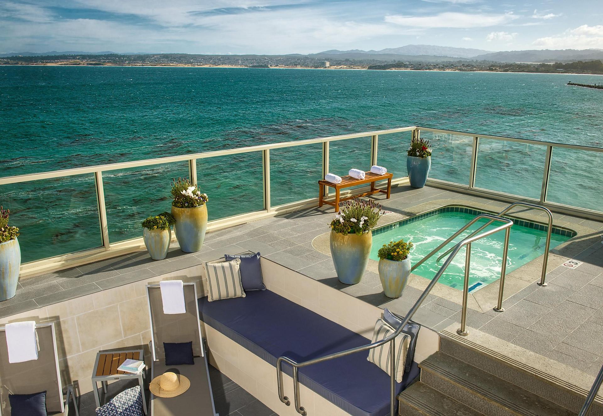 Outdoor balcony jacuzzi as part of the hotel with ocean views