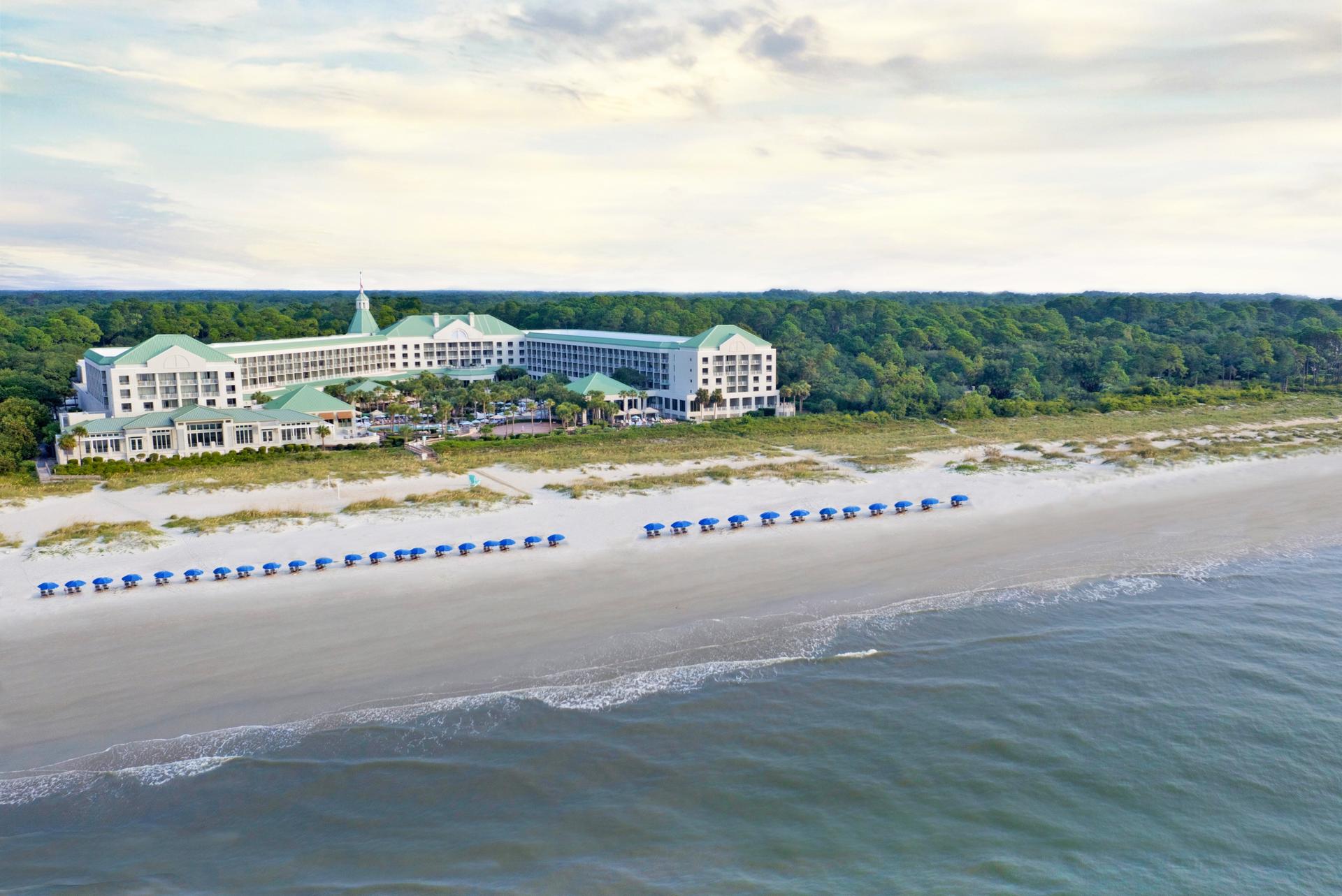 Overhead view of The Westin Hilton Head Island Resort & Spa beachfront hotel