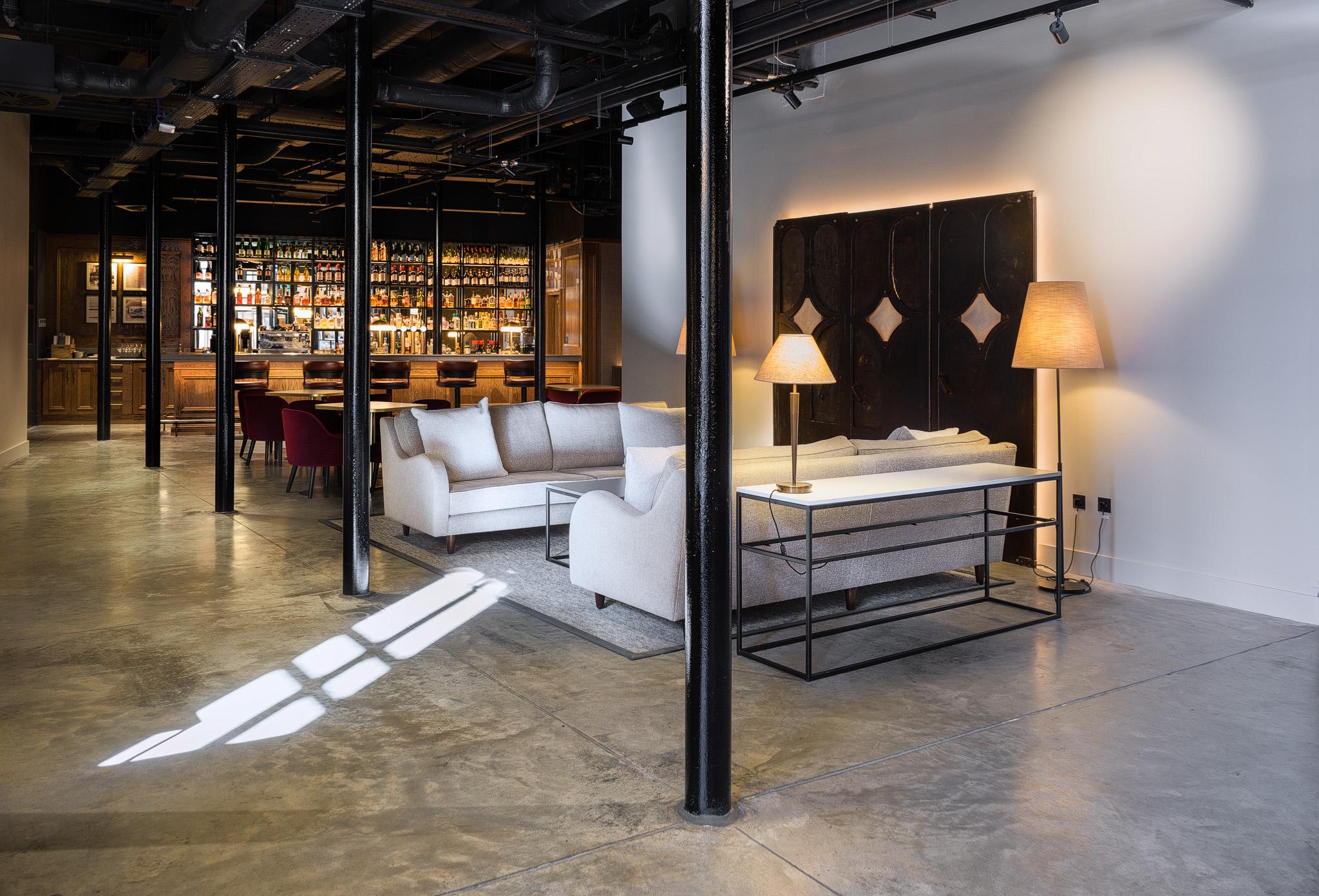 Lounging area and bar at Hotel Indigo Dundee